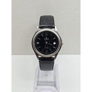 Berenger 36mm Quartz Date Watch New Battery Black Dial Silver Steel Leather 5ATM